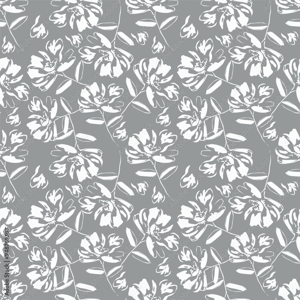 Fototapeta premium Hand drawn flowers seamless pattern