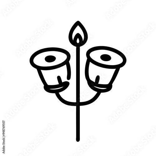 Minimalist outline of a candelabrum with lit candles, black and white, festive lighting icon