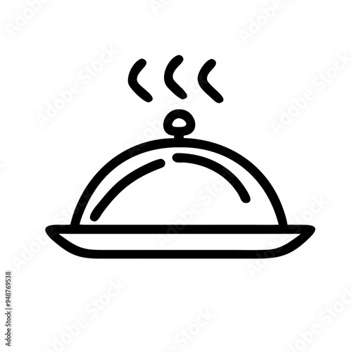 Serving tray with cloche icon in black outline