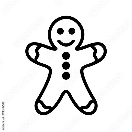 Smiling gingerbread man icon in black outline