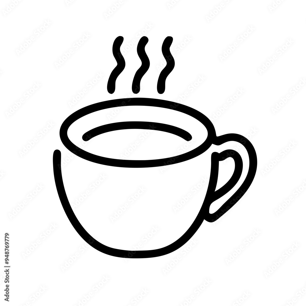 Hot steaming coffee cup icon in black outline Hot steaming coffee cup icon in black outline
