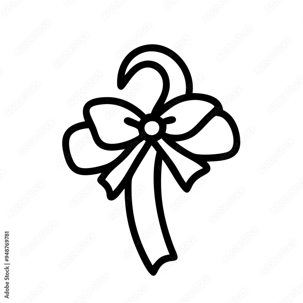 Candy cane with bow icon in black outline Candy cane with bow icon in black outline