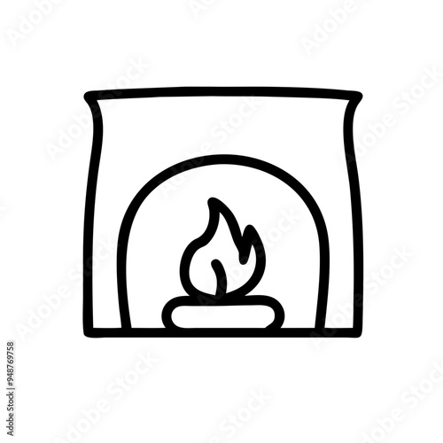 Fireplace with flame icon in black outline