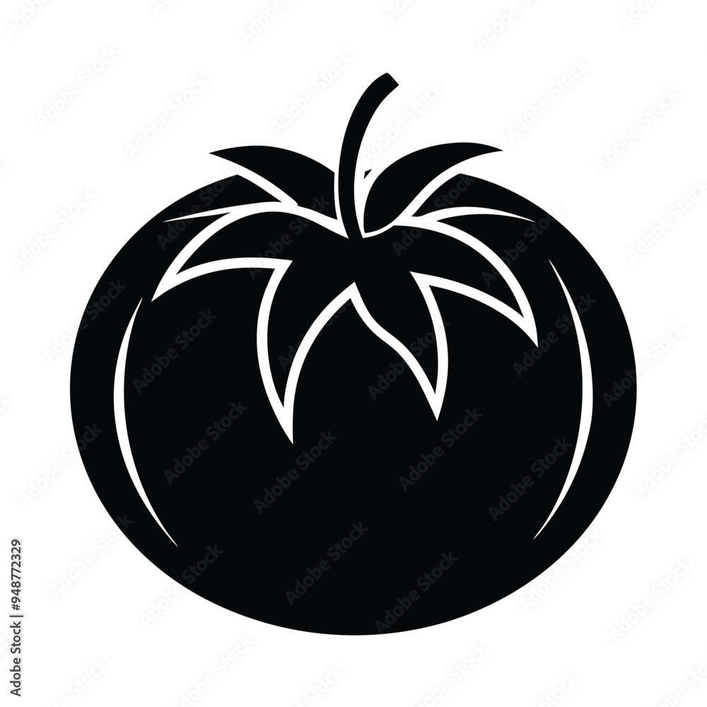 silhouette vector illustration of a tomato with leaves silhouette vector illustration of a tomato with leaves