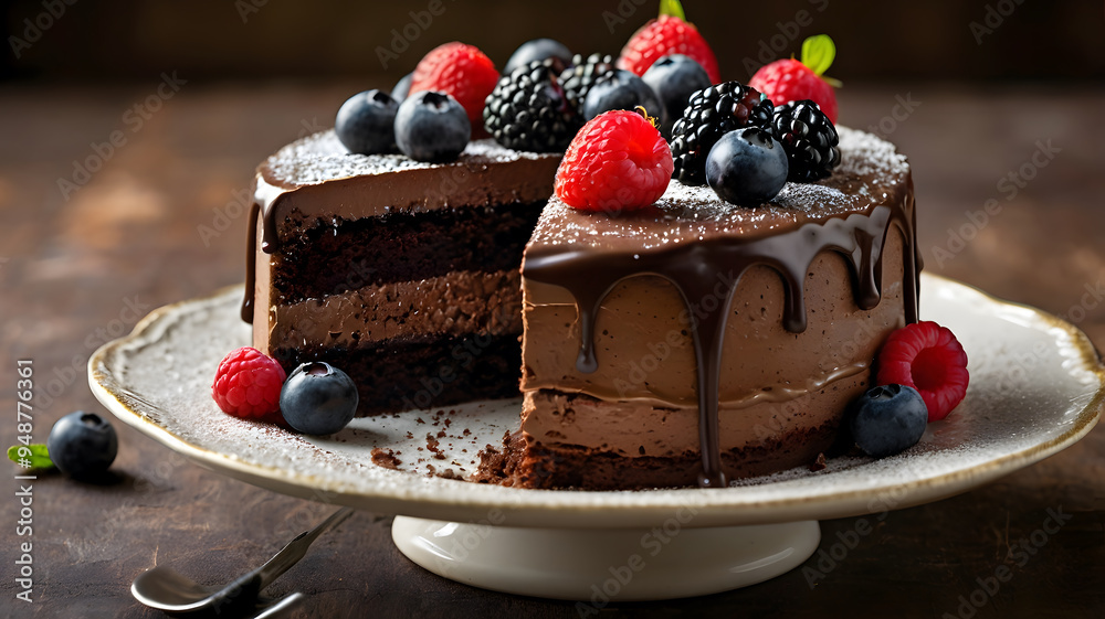 Chocolate Cake with Ganache and Berries Chocolate Cake with Ganache and Berries