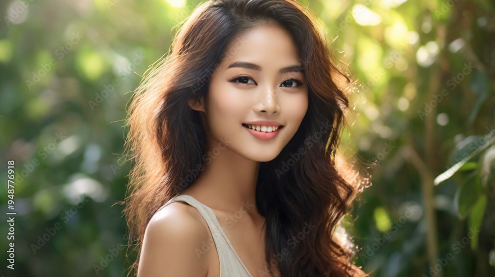 Thai woman in early twenties with flawless, glowing skin. Portrait captures the essence of her youthful elegance and happiness. Thai woman in early twenties with flawless, glowing skin. Portrait captures the essence of her youthful elegance and happiness.