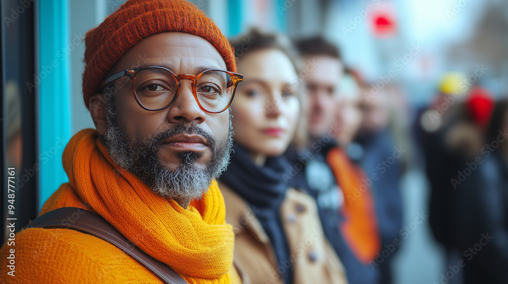 Election Day: A diverse group of citizens lined up at a polling station, exercising their right to vote. Election Day: A diverse group of citizens lined up at a polling station, exercising their right to vote.