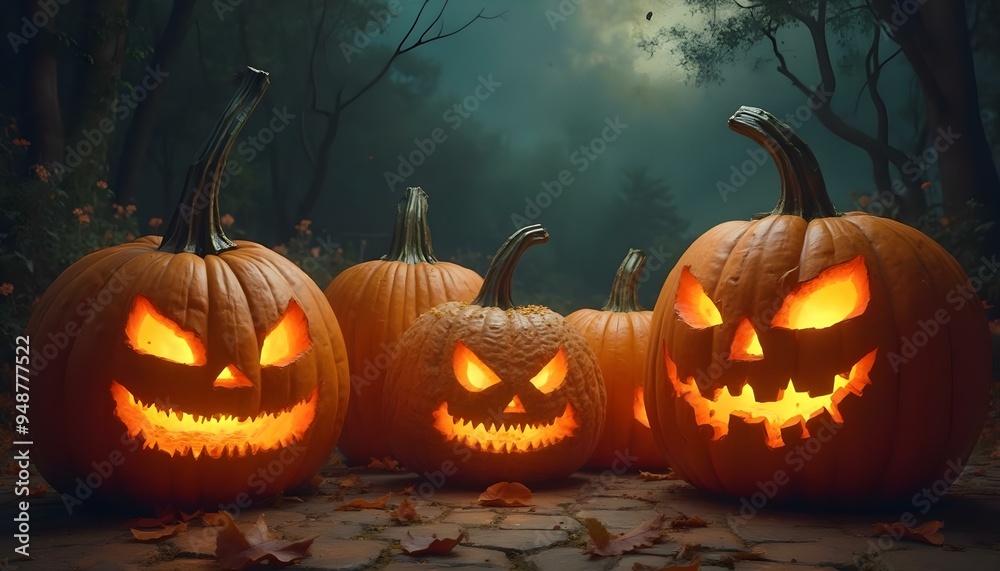 Background with halloween jack o lantern with pumpkins Background with halloween jack o lantern with pumpkins