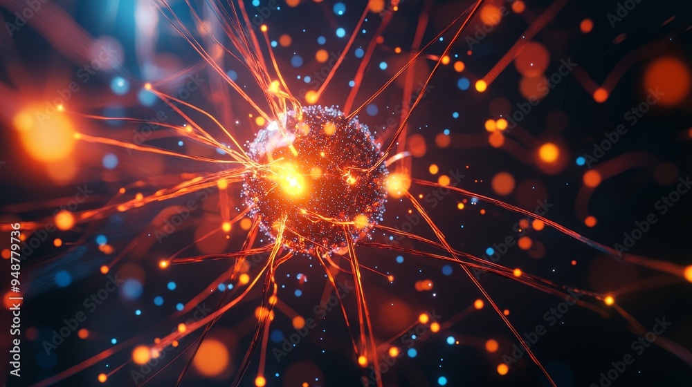 Close-up of control rods interacting with atomic particles during ...