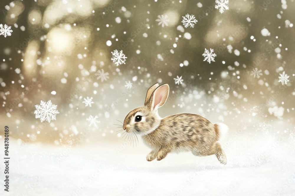 A Brown Rabbit Leaping Through Falling Snow A Brown Rabbit Leaping Through Falling Snow