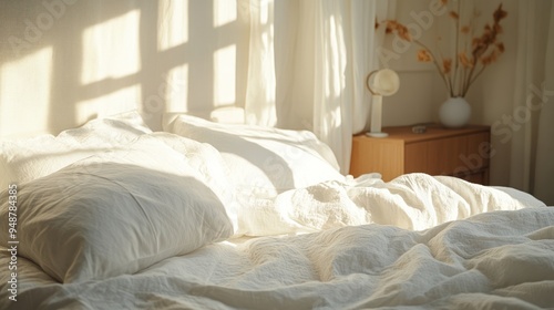 Sunlit Bedroom with Crisp White Bedding