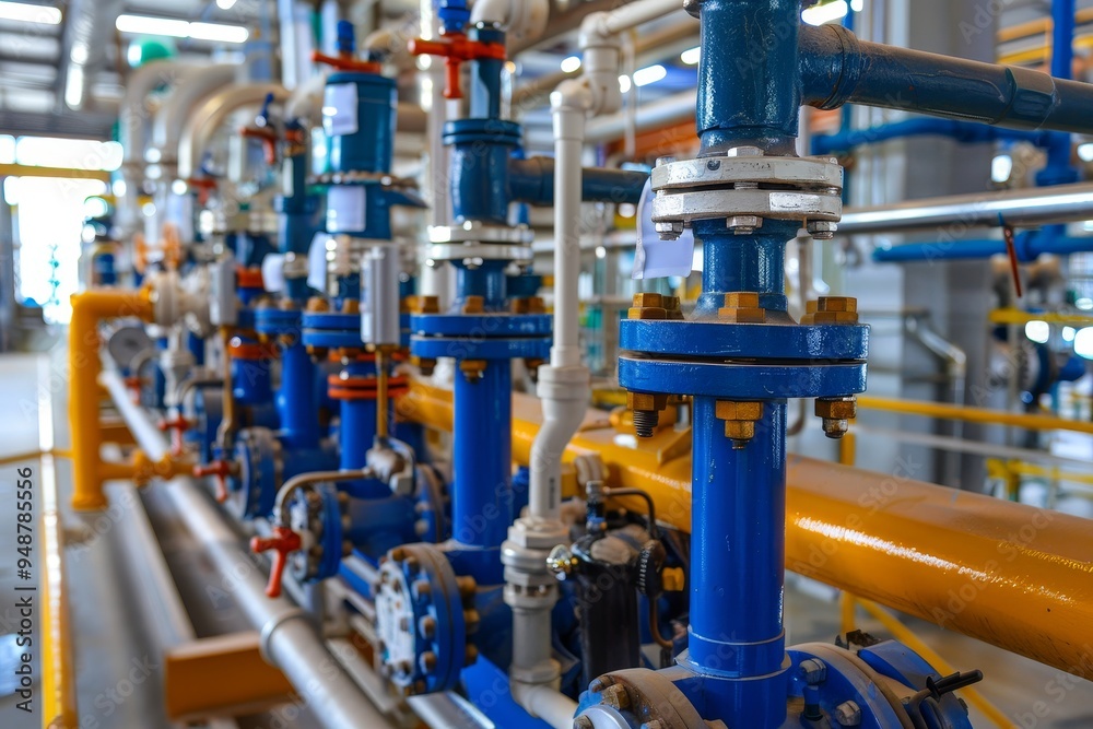 Industrial pipes and valves in a processing plant Industrial pipes and valves in a processing plant