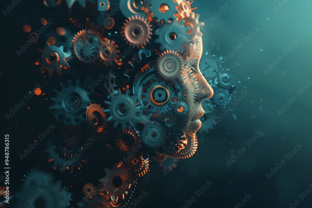 Creative mind concept with gears and cogs Creative mind concept with gears and cogs