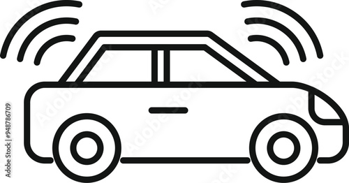 Outline icon of a modern car using a sensor system for self driving