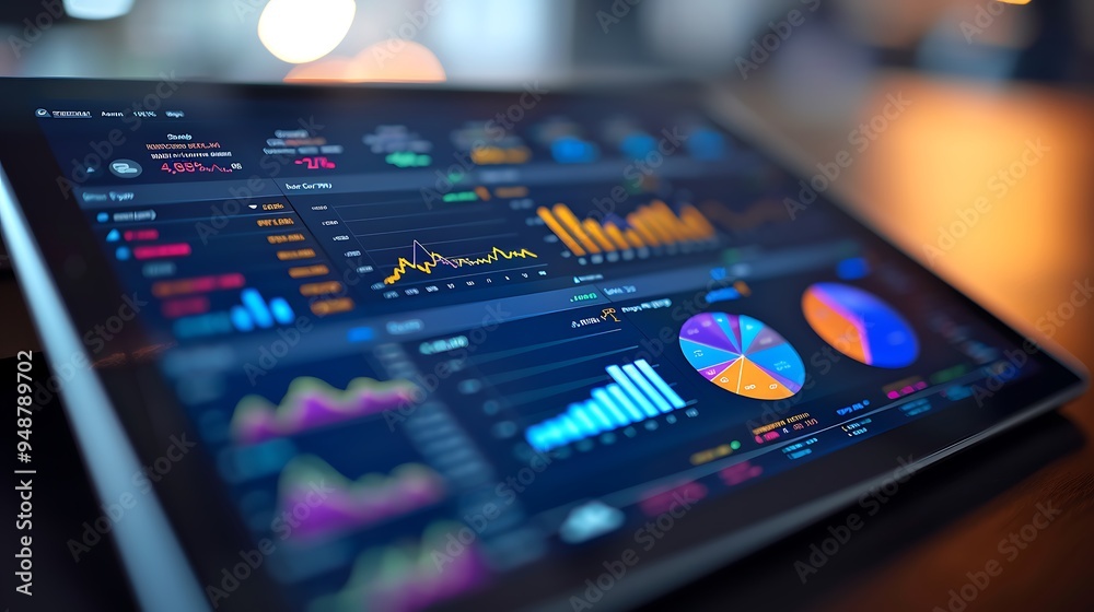 A high-resolution image of a financial dashboard on a tablet, displaying key metrics and real-time data updates. A high-resolution image of a financial dashboard on a tablet, displaying key metrics and real-time data updates.