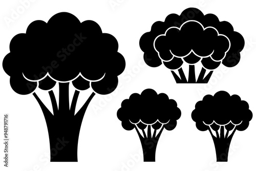 Broccoli silhouette black and white vector illustration