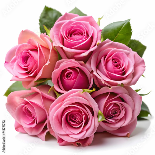 a group of pink roses with white background