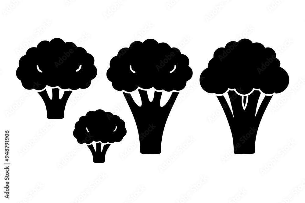Broccoli silhouette black and white vector illustration Broccoli silhouette black and white vector illustration