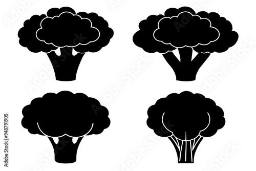 Broccoli silhouette black and white vector illustration