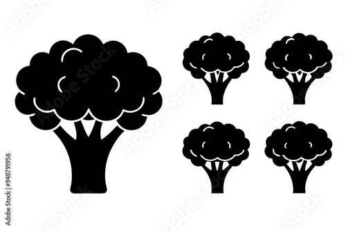 Broccoli silhouette black and white vector illustration