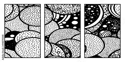 Set of 3 Abstract black and white pattern. For use in graphics. Minimalist illustration for printing on wall decorations