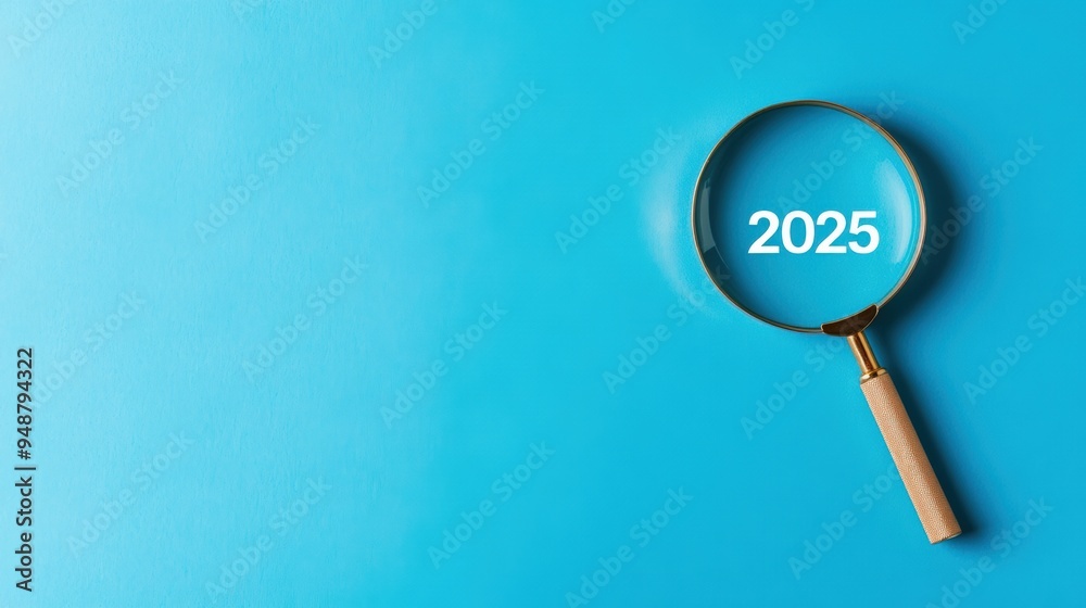 A magnifying glass focusing on the year 2025 against a bright blue background, symbolizing clarity and future insights. A magnifying glass focusing on the year 2025 against a bright blue background, symbolizing clarity and future insights.