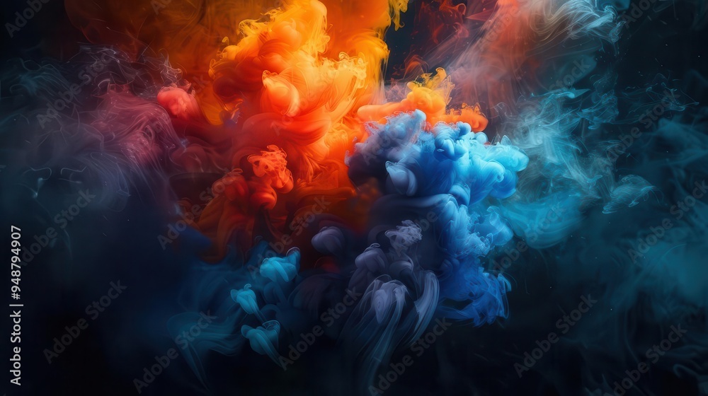 mystical colorful smoke explosion on black background abstract digital painting