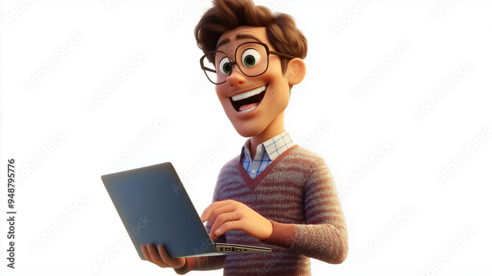 Happy Young Man Working on Laptop With Excitement Happy Young Man Working on Laptop With Excitement