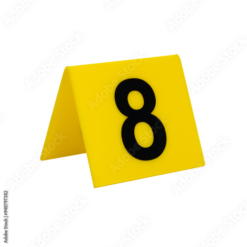 Obraz na płótnie Crime scene investigation. Yellow evidence identification marker on transparent background number 8 w salonie