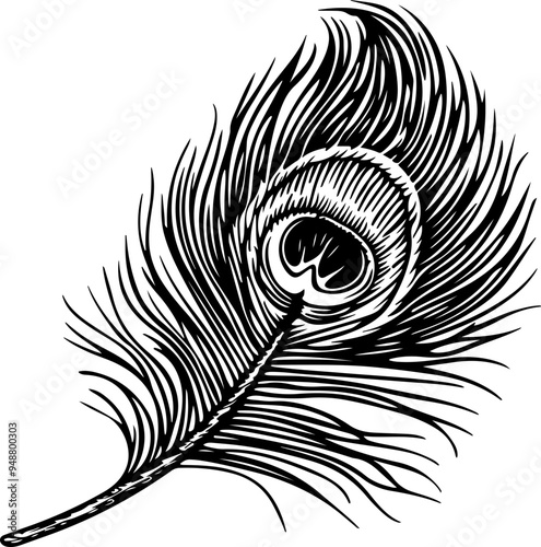 Intricate Woodcut of a Peacock Feather