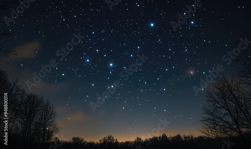 Dark night sky with bright shiny stars and constellations