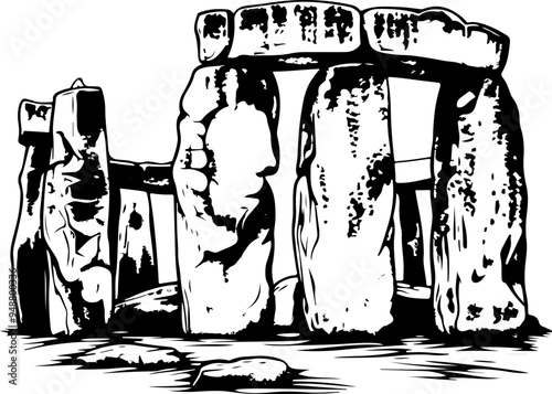 Black and White Illustration of Stonehenge Monument