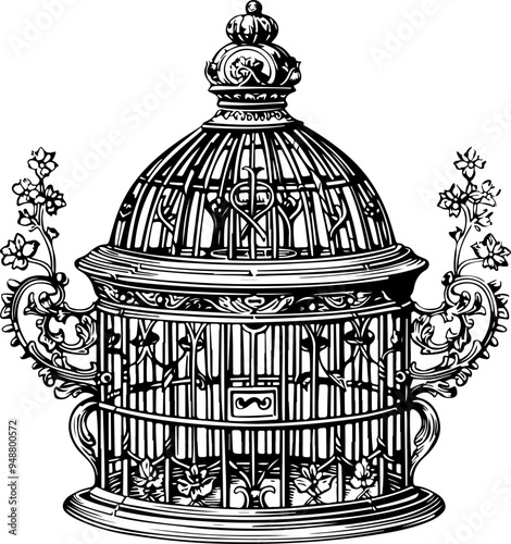 Elegant Ornate Birdcage with Floral Accents
