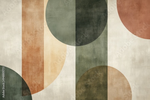 This stunning artwork showcases an interesting blend of geometric shapes and earthy colors, which come together to create a textured and modern aesthetic that is perfect for contemporary spaces