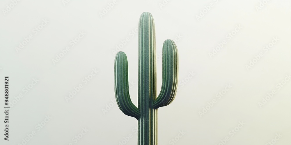 A tall green cactus stands against the white background A tall green cactus stands against the white background