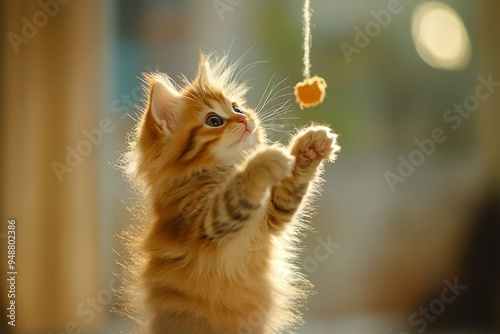 Playful Kitten Engaging with Toy - Adorable Feline Fun and Joy
