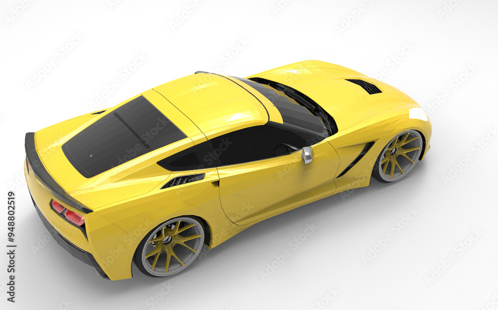 A rendering of a sleek supercar with a Corvette-inspired design, featuring bold lines, aggressive stance, and aerodynamic features. A rendering of a sleek supercar with a Corvette-inspired design, featuring bold lines, aggressive stance, and aerodynamic features.