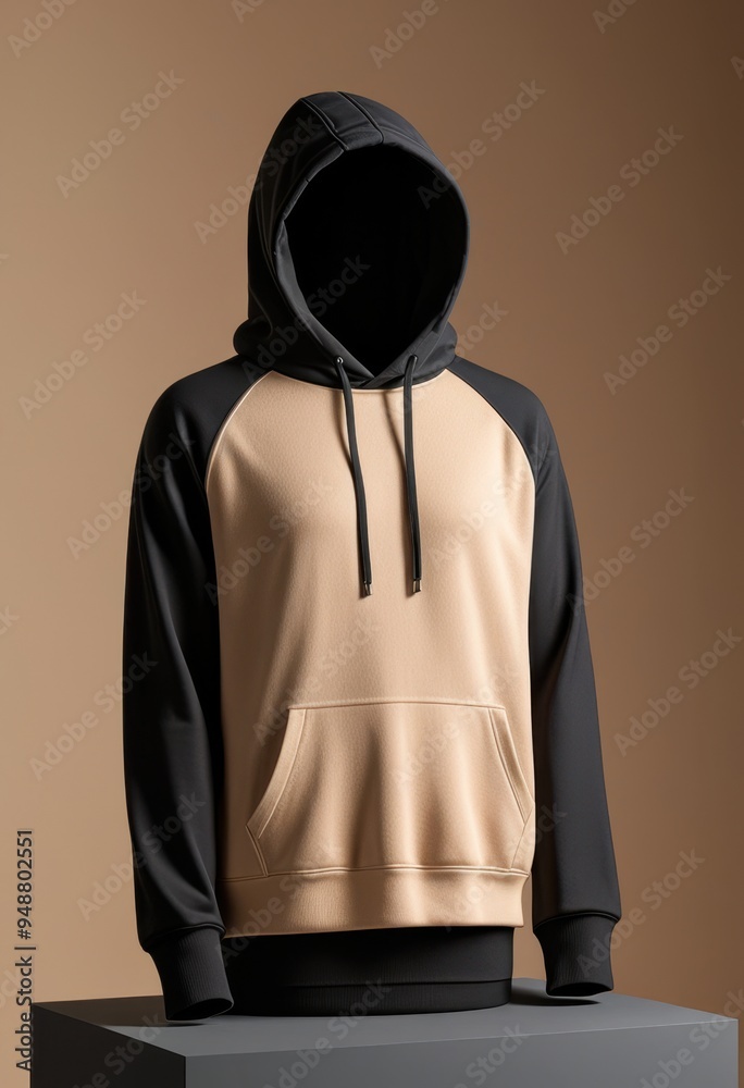 Beige and Black Hooded Sweatshirt Mockup