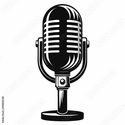 Microphone silhouette vector illustration, vintage, retro quality design