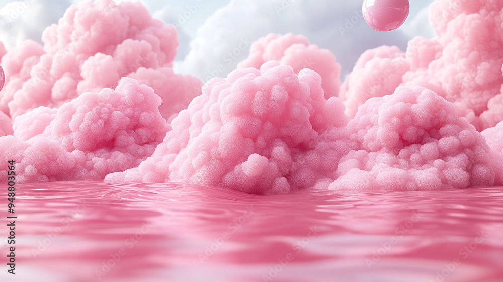 Colorful pastel ball soaps, bubbles, and blobs create a whimsical, dreamy scene, evoking a sense of cleanliness, relaxation, and playful serenity in a 3D render Colorful pastel ball soaps, bubbles, and blobs create a whimsical, dreamy scene, evoking a sense of cleanliness, relaxation, and playful serenity in a 3D render