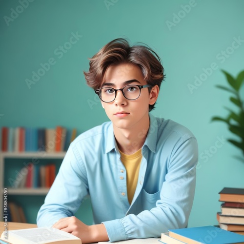 The boy is learning and reading books