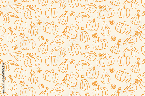 seamless pattern with different pumpkin; Halloween, autumn background - vector illustration
