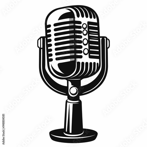 Microphone silhouette vector illustration, vintage, retro quality design