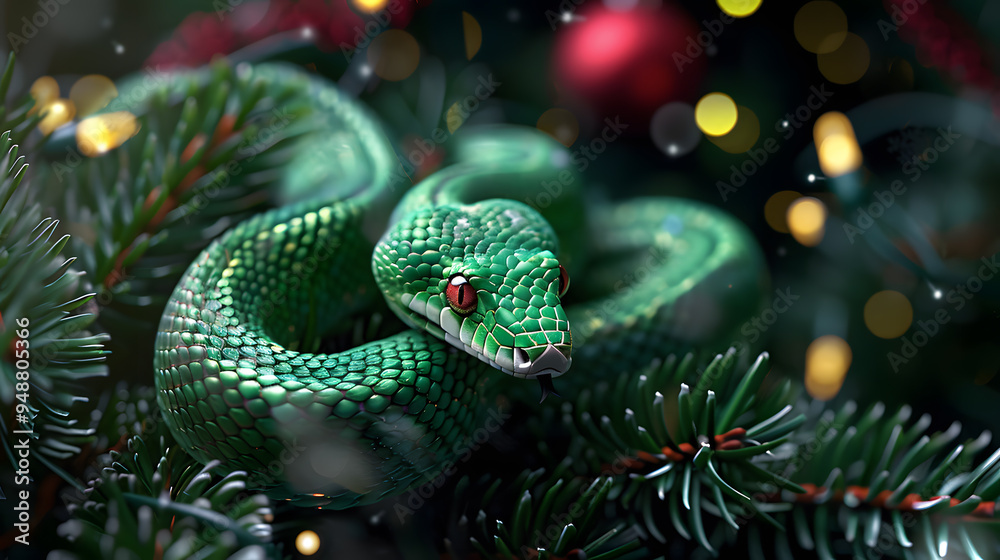 Fototapeta premium Beautiful colorful festive Christmas background in the year of the snake. AI Generated