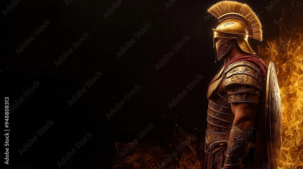 Resolute Ancient Greek Warrior Stands Tall with Pristine Armor and Weapons Resolute Ancient Greek Warrior Stands Tall with Pristine Armor and Weapons