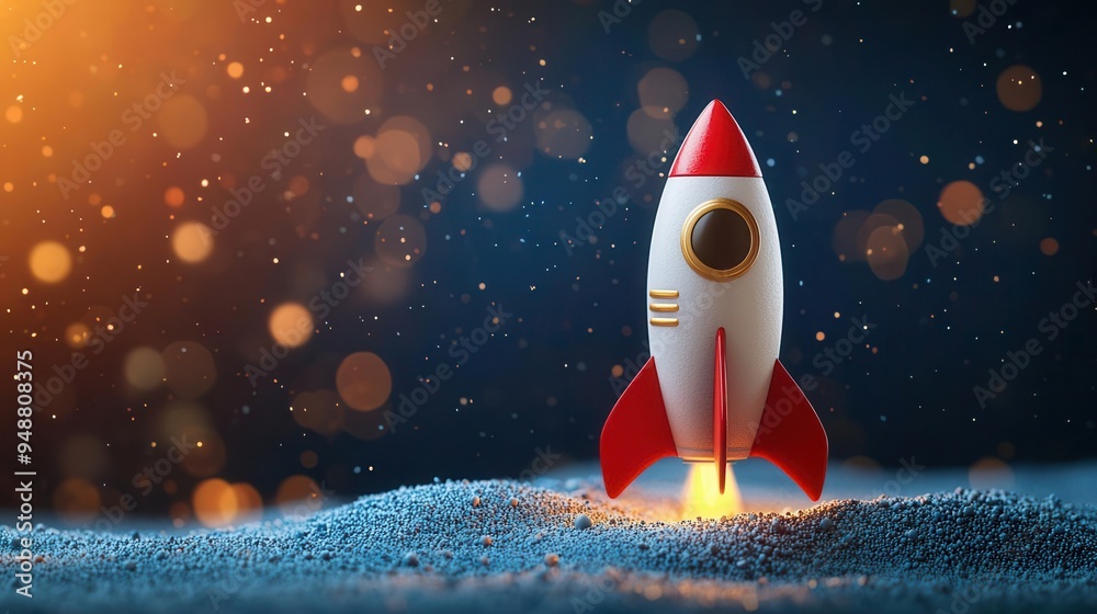 Rocket Inspired Digital Marketing Workspace with Blurred Background