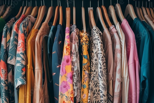 A collection of jackets and coats hanging in a store, showcasing diverse styles and colors, Indulge in a shopping spree to update your wardrobe, AI generated