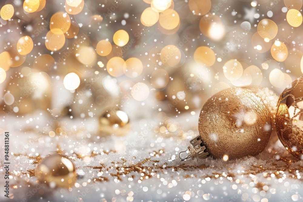 Glittering Christmas background with shimmering ornaments and glittery snowflakes Glittering Christmas background with shimmering ornaments and glittery snowflakes