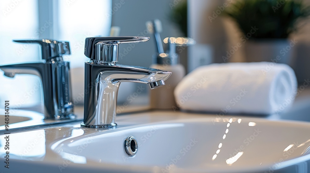 Germ Infestation: Pathogens on Bathroom Faucet Handle Illustrating Contamination Points