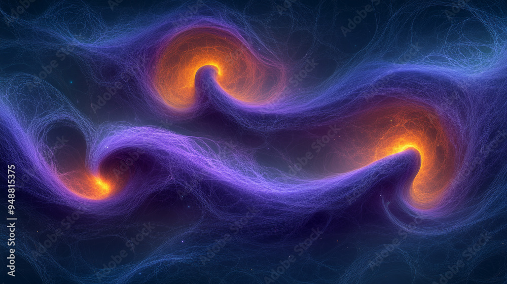 Fototapeta premium Cosmic Abstract Waves with Fiery Cores and Swirling Energy